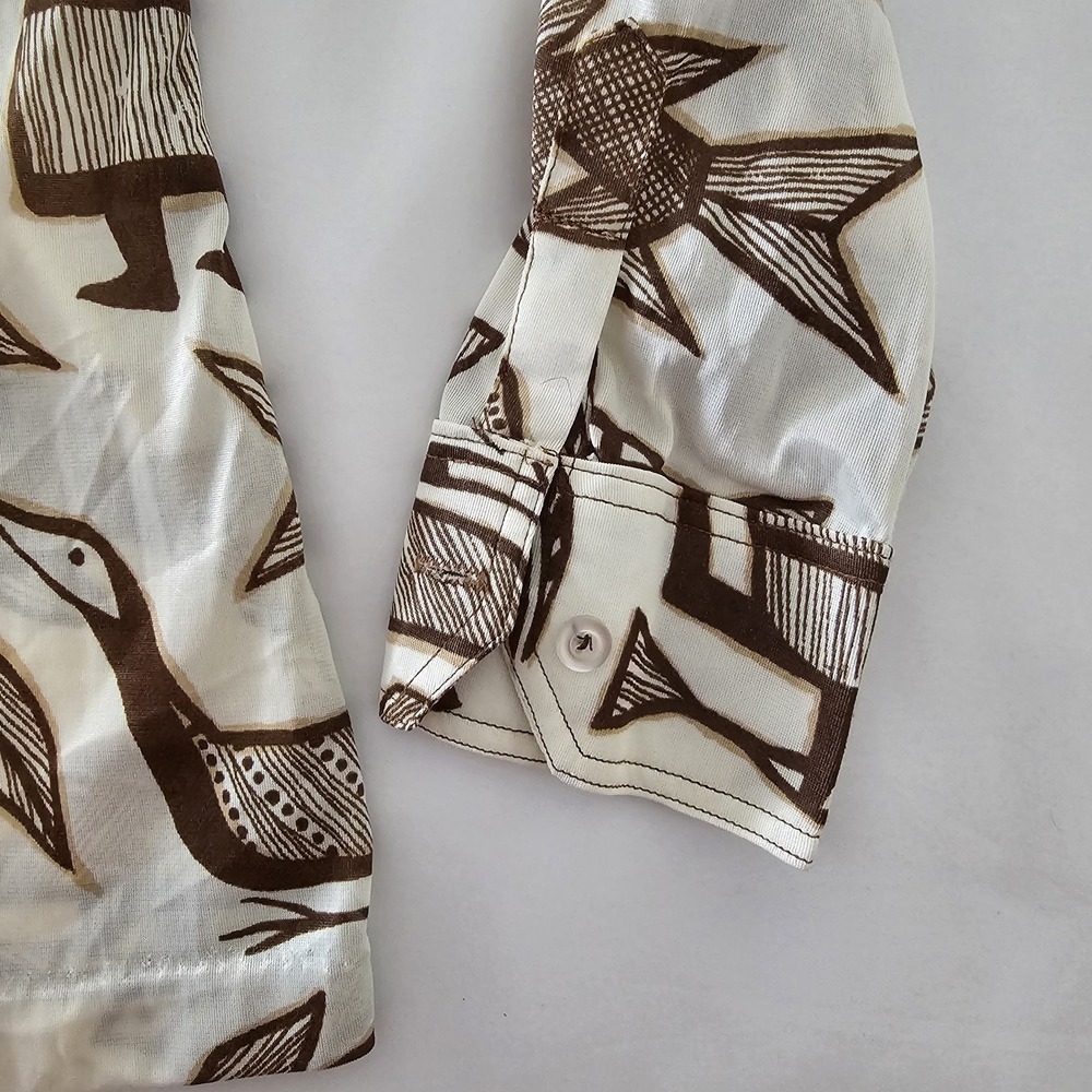 Vtg Prehistoric Animal Egyptian Hieroglyphs Print Blouse Womens S - Picture 4 of 8